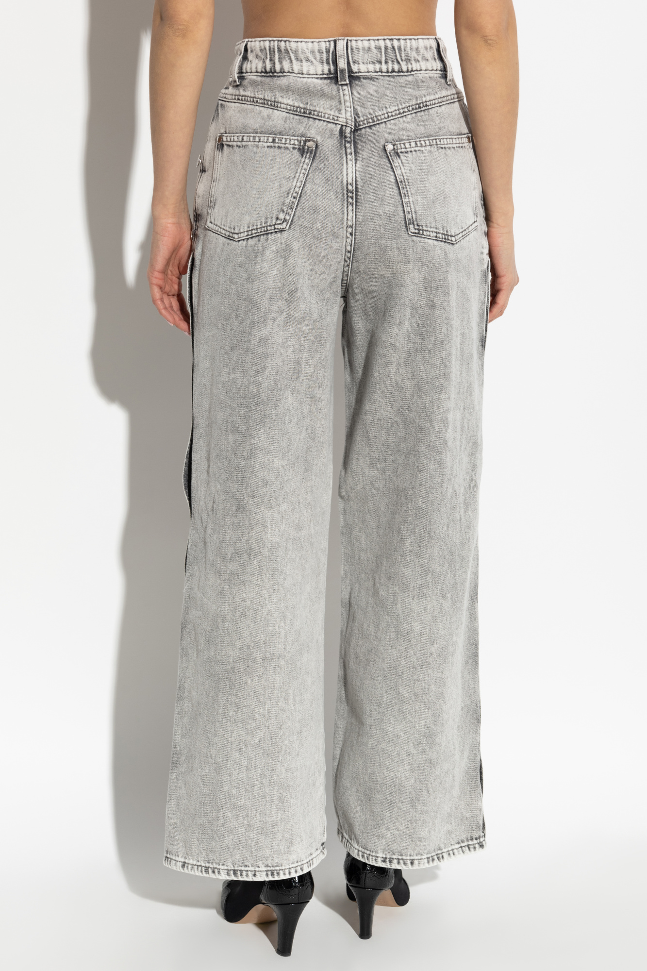 【YOURNUS】Marble Gray Crop Denim Pants Dark Grey Asymmetric Frayed Mid Rise Jeans | Denim